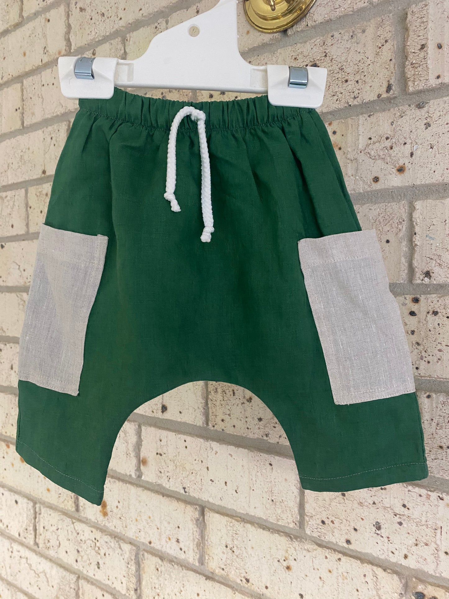Pants emerald green linen pocket pants