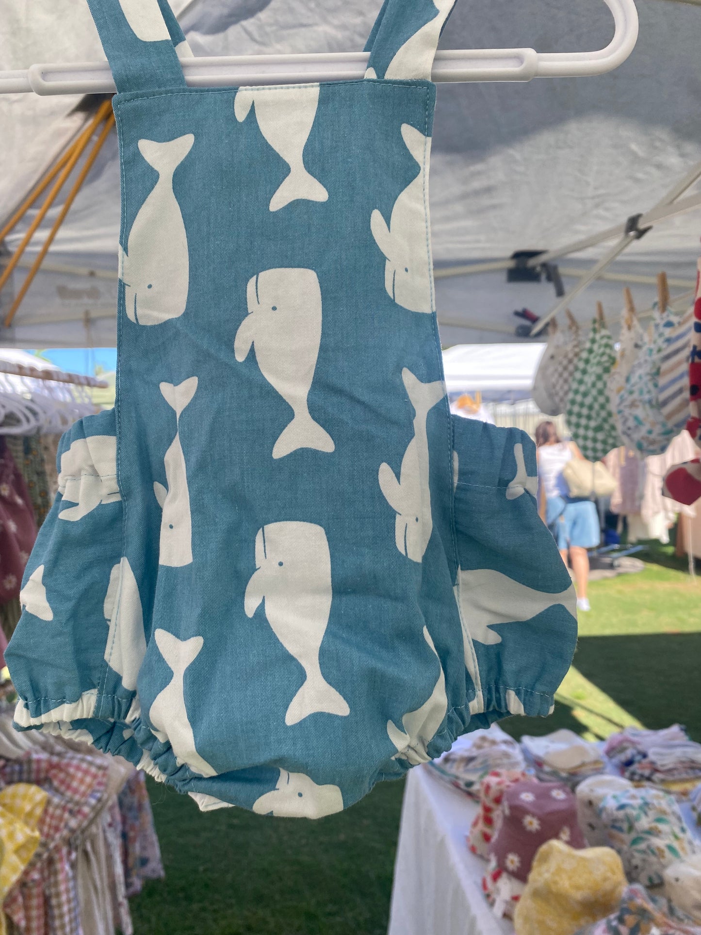 Romper blue and white whale