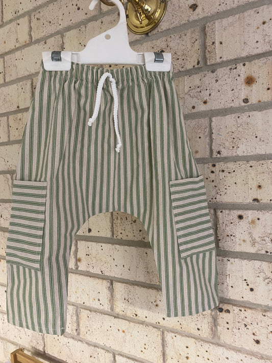 Cream and green stripe pocket pants