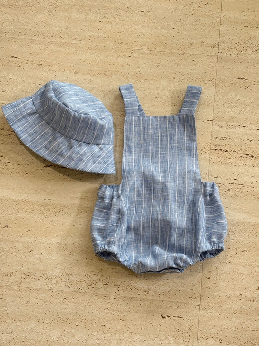 Romper blue stripe and bucket hat