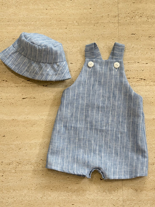 Short romper blue stripe and bucket hat