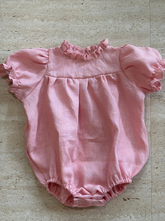 Romper frill neck pink linen