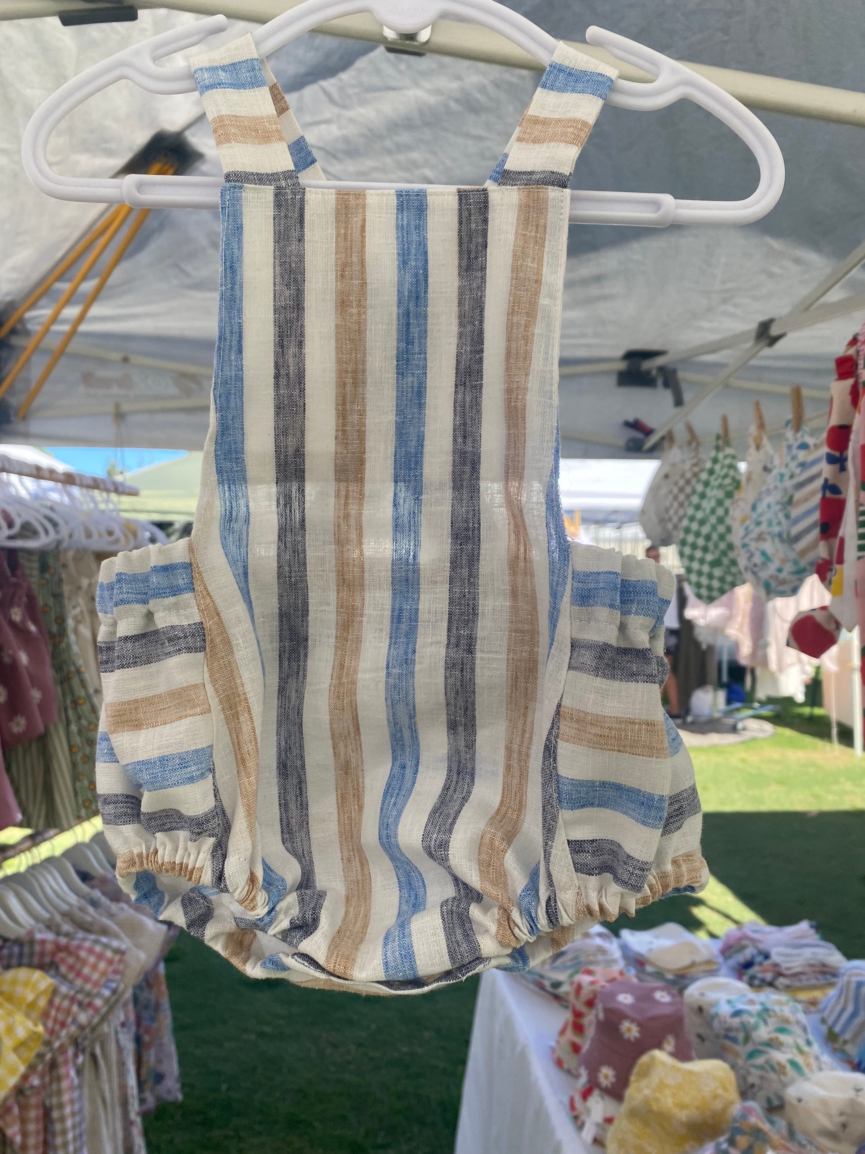 Romper white, camel and blue stripe