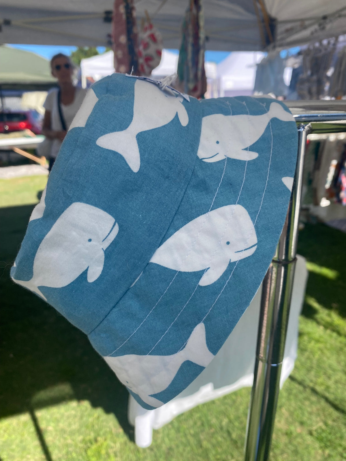 Romper blue and white whale