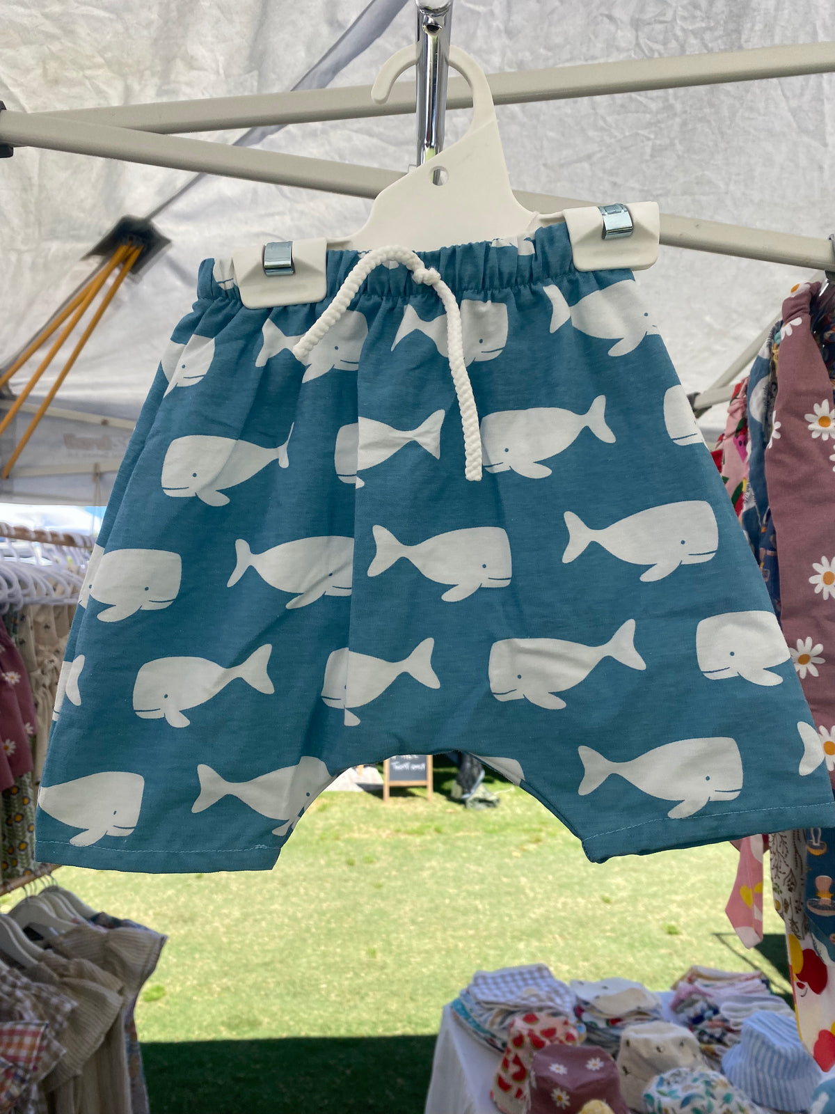 Romper blue and white whale
